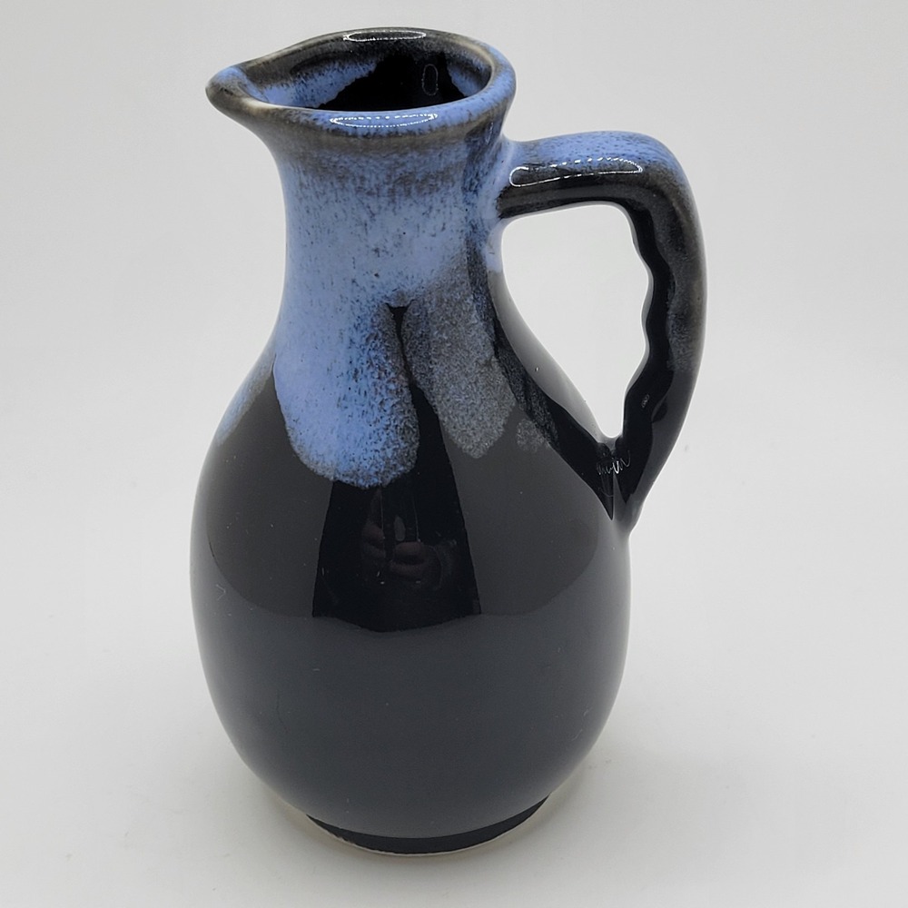Blue Black Drip Glaze Ceramic Pitcher‎ Vase 4.5" Modern Studio Pottery